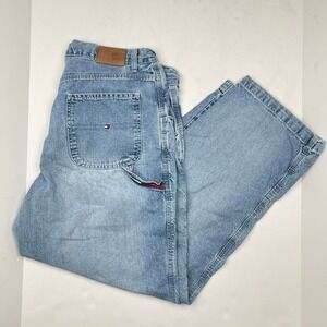Y2K Tommy Hilfiger Carpenter Jeans in Blue Women's 16 High Rise Wide Leg Retro